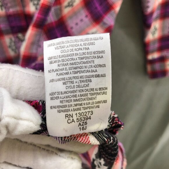 Rock 47 Wrangler Western Shirt Womens M Long Sleeve Pink Plaid Tunic Longline - Picture 10 of 12